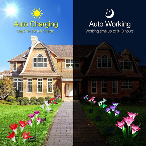 Outdoor Solar Flower Lights 4 Pack Color Changing LED Lily Garden Lights Waterproof For Yard Patio Pathway Decor on day/night