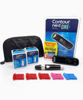 Next One Blood Sugar Monitoring System All In One Kit With Meter, 20 Test Strips, Lancing Device, Colored Lancets, Logbook, Carrying Case And Warranty Card For Diabetes Care. Kit with meter, strips, lancets, and case