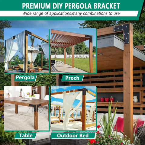 Flat L Shaped Pergola Brackets 10 x 10 Inch Heavy Duty Mending Plates For 4x4 Or 6x6 Lumber Gazebo Porch Truss Framing And Log Cabins 4 Pack Ideal For Outdoor Construction Projects Like Pergolas Sheds Gazebos And Home Improvement