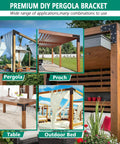 Beefy Heavy Duty L Shape Pergola Brackets 10 By 10 Inch displayed on pergolas, porches, tables, and outdoor beds