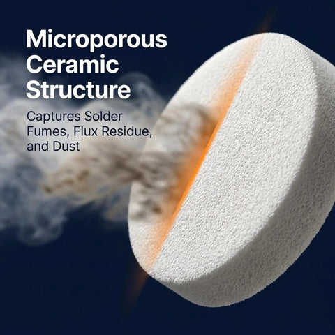 Microporous ceramic structure of Must Have 10 Pack A5044 Ceramic Filter Replacements for desoldering tools trapping fumes