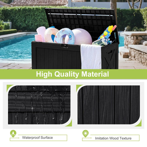 120 Gallon Outdoor Deck Box Heavy Duty Resin Construction Weatherproof Lockable Storage For Patio Furniture Garden Tools Pool Accessories 52 Inch Long 24 Inch Wide 25 Inch High Black by pool