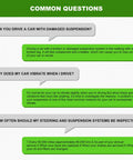 Four Piece Front Suspension Kit With Inner And Outer Tie Rod Ends For Honda Civic 2006 2007 2008 2009 2010 2011 1.8L Non Si Improve Steering Feel And Handling Premium Quality Replacement Parts For Safer Daily Driving And Smooth Steering Control. FAQ graphic about damaged suspension and vibration