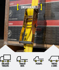 Two Inch By Twelve Foot E Track Ratchet Straps 8 Pack Yellow Beefy Heavy Duty Cargo Tie Downs securing cargo in trailer.