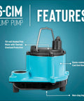 6-CIM-R 115V Submersible Sump Pump 1/3 HP 2750 GPH with epoxy-coated cast iron housing shown against blue background
