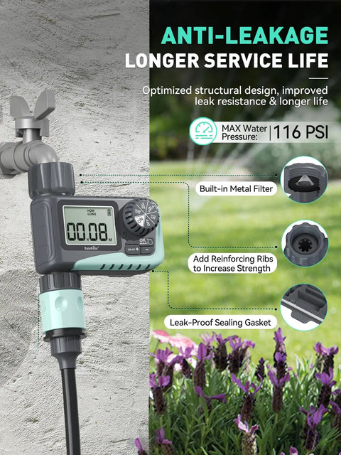 Programmable Sprinkler Timer For Garden Hose And Soaker Hose with digital display, rain delay, manual override, 2 pack