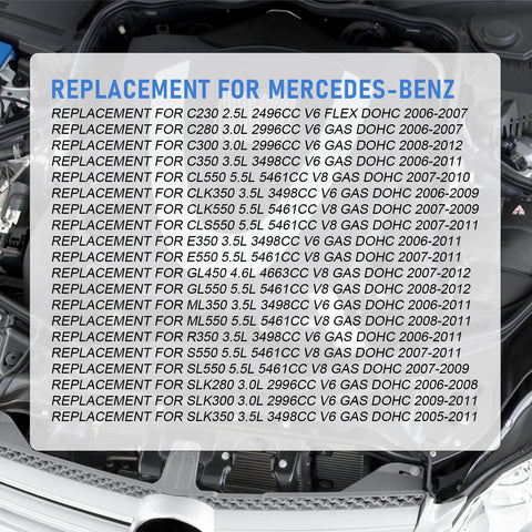 Secondary Air Injection Smog Pump Replacement For Mercedes Benz models, compatibility list on engine schematic background.
