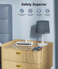 Smooth Ace Power Strip With Five Foot Flat Extension Cord Featuring Eight Versatile Ports Including Four Wall Outlets And Multiple Usb Fast Charging Hubs For Mobile Tech Rig And Travel Setup on bedside table.