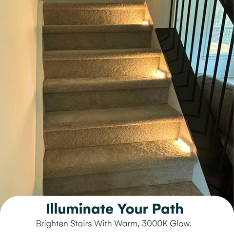 Installed Wireless LED Stair Lights With Motion Sensor, 3 Pack Battery Operated Night Lights For Indoor Stairs, 3000K Warm White