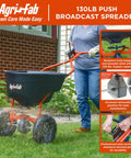 Big Yard Workhorse 130 Lb Walk Behind Lawn And Garden Broadcast Spreader For Seed Fertilizer Salt Ice Melt With 10 To 12 Feet Spread Easy Flow Control Lever 13 Inch Pneumatic Tires in use.