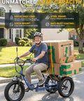 FAM01 Electric Tricycle For Adults With Basket And Two Seater Peak 1500W Motor 20 Inch Fat Tire Three Wheel E Bike 48V 18Ah Removable Battery Pedal Assist Rear Differential 75 Plus Mile Range, rider carrying cargo