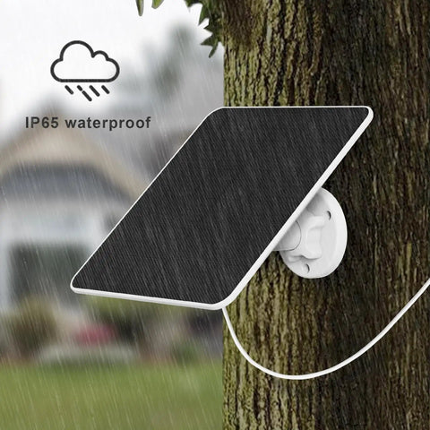All In One Outdoor 5W Solar Panel Charger For Ring Stick Up Cam Pro Battery And Spotlight Cam Plus Wyze Battery Pro on tree