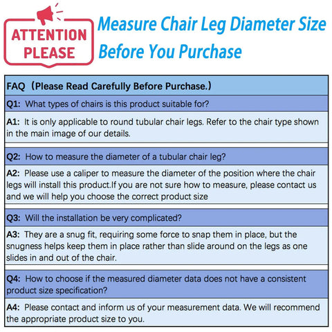 Instructional guidance for measuring chair leg diameter size for U Shaped Chair Leg Caps With Felt Pads For 12mm Tubular Legs.