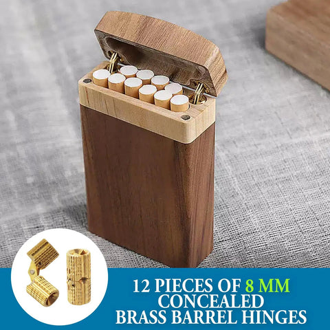 Badass Slick Brass Barrel Hinges 12 Pack 8mm Concealed 180 Degree Cabinet Hinges For Jewelry Boxes Woodworking DIY Crafts in wooden box.