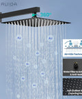 Rain Shower System With 10 Inch Dope Matte Black Finish Wall Mount Head SUS304 Stainless Steel Shower Faucet Set With 360° rotation