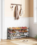 Expandable Three Tier Shoe Rack For Closet And Entryway, Adjustable From 28 To 41 Inches, Stackable Metal Shoe Organizer, black in room