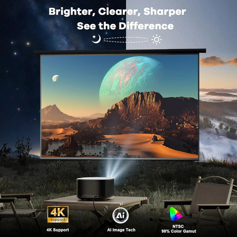 Ultra Bright 4K WiFi And Bluetooth Smart Projector With 60W Dolby Audio And AI Auto Focus for outdoor movie display