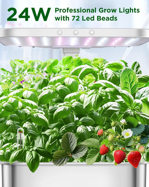 Plug In And Grow Indoor Hydroponics Garden System With Full Spectrum 24W LED Grow Light For Vegetables And Herbs, 15 Pod Germination Kit, Quiet Pump, No Fuss Setup, Great Gift For Home Gardeners