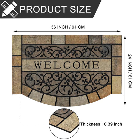 Heavy Duty Entrance Door Mat 24 By 36 Inch Large Entryway Doormat Non Slip Rubber Back Low Profile For Front Porch Garage Patio High Traffic Outdoors Welcome Mat with "Welcome" text and floral design