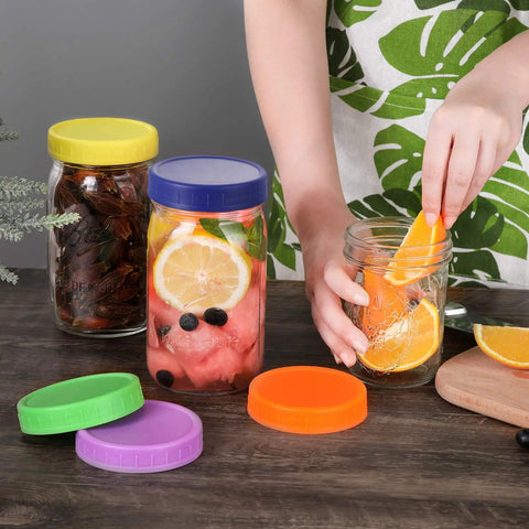 Hella Versatile Wide Mouth Mason Jar Lids 16 Pack Dope Colored Plastic Caps For Ball And Kerr Canning Jars Featuring Legit Leak Proof Food Grade Storage Covers That Make Your Pantry Pop