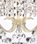 Close-up of Glam Crystal Mini Chandelier With Ivory Hardware One Light Ceiling Fixture For Bedroom Closet Girls Room And Kitchen Island Adjustable Hanging Lighting Soft Glow showing crystal details.