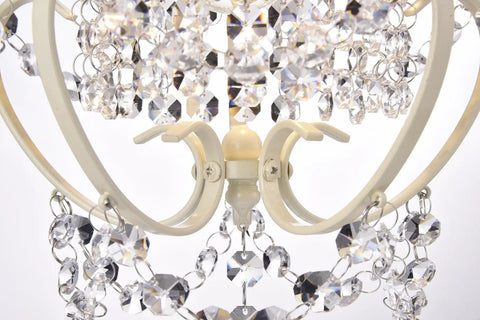 Close-up of Glam Crystal Mini Chandelier With Ivory Hardware One Light Ceiling Fixture For Bedroom Closet Girls Room And Kitchen Island Adjustable Hanging Lighting Soft Glow showing crystal details.