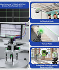 Rock Solid 360 Self Leveling Green Laser Level With 12 Dead On Cross Lines High Precision Rotary Beacons for precise manual and self-leveling modes.