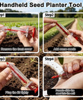 Seed Planter Tool Set With Seed Spreader And Mini Planter For Small Seeds shown in use in a garden setting