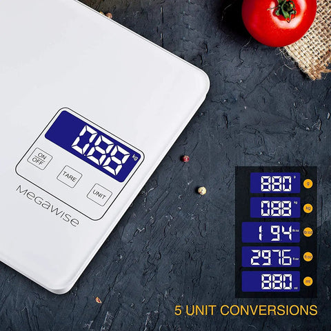 White Precision Kitchen Scale For Home Cooks Waterproof Rechargeable Digital Food Scale 33Lb Capacity with display