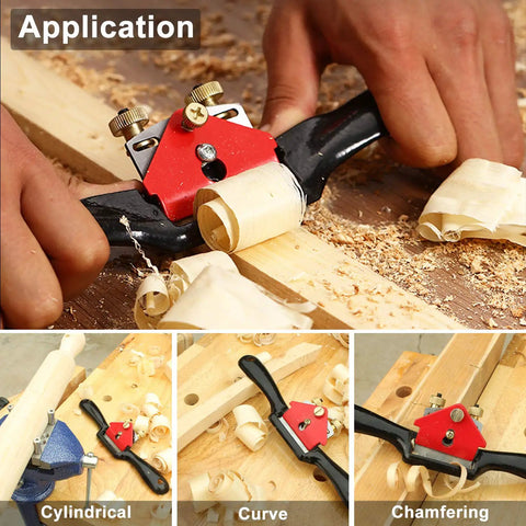 Adjustable Spoke Shave Set With Flat Base, 2 Sizes, 6 Replaceable Blades, and Portable Planes in woodworking use