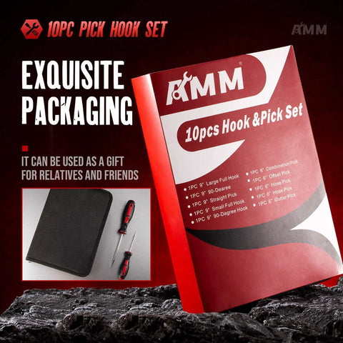 Product packaging for 10 Piece Automotive And Electronics Pick And Hook Set, Pro Grade Tool Kit With 90 Degree Hooks.