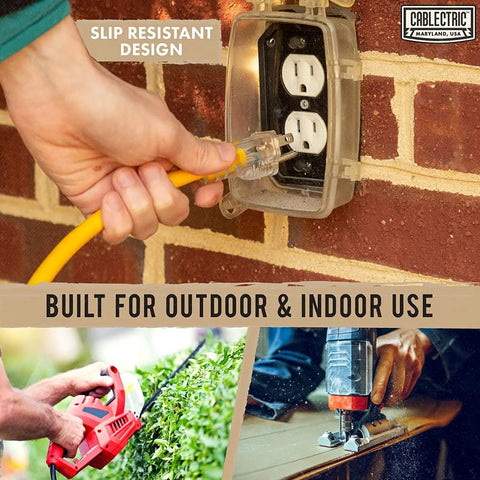 75 Ft Heavy Duty Outdoor Extension Cord 10 AWG Waterproof Yellow SJTW Power Cable 15 Amp Lighted Plug 3 Prong Grounded