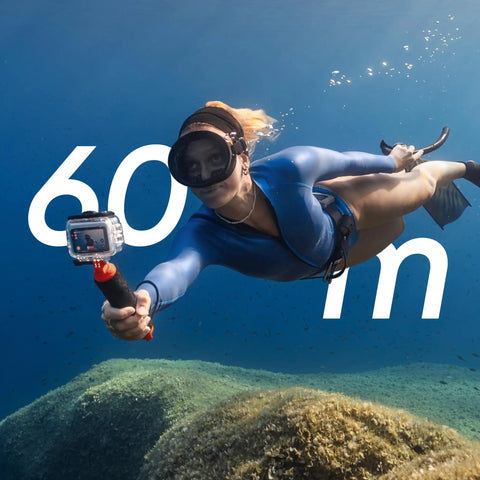Diver using Underwater Dive Case Built For GO Ultra Action Camera Waterproof To 197ft 60m Glass Lens Protection For Clear Shots