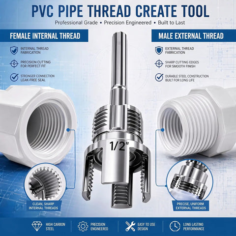 Tepvoker Pvc Pipe Threader Kit With Internal And External Threading Dies For 1/2 Inch showing internal and external thread cutting tools.