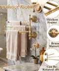 Wall Mounted Antique Brass Bathroom Hardware Set Bringing A Straight Up Premium Vibe With A Rock Solid Three Arm Swivel Towel Rack showcasing thick frame and brass material.