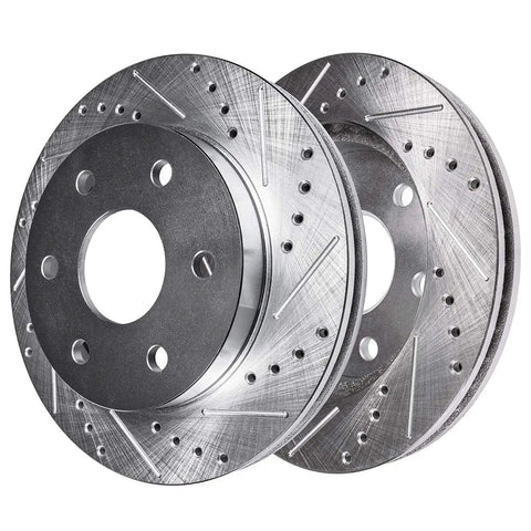Beefed Up 8 Piece Drilled And Slotted Brake Kit With Ceramic Pads For Chevy GMC Silverado Sierra 1500 Yukon XL Escalade ESV Front Rotors