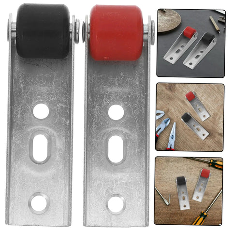 Heavy Duty Silent Sliding Door Wheels For Barn Gates Smooth As Butter Roller Guides with black and red rollers on metal brackets.