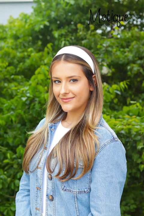 Slay Your Daily Hair Game With This Super Comfy Two Inch White Vegan Leather Headband For Women Featuring Nonslip Inner Lining To Stay Secure During Gym Workouts Or Lazy Sundays And Weekends.