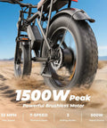 Beast 1500W Electric Fat Tire Bike For Adults With 33 MPH Top Speed 40 To 75 Mile Range 48V 15.6Ah Removable Battery 7 Speeds 3 Modes Full Suspension Dual Disc Brakes 20 Inch All Terrain Fat Tires UL 2849 Certified, rear wheel in sand