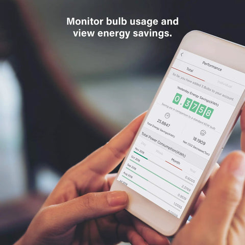 User monitoring energy savings on phone app for Zigbee Smart Light Bulbs 8 Pack With Hub Required For Your Smart Home Works With SmartThings