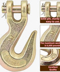 Rock Solid 4 Pack Chain Hooks With Half Inch G70 Clevis Grab Design forged steel hook with yellow zinc finish, 6600 lbs capacity.