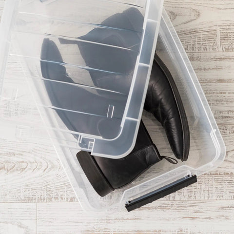 Solid Clear Storage Bins With Lids 4 Pack 13 Quart Plastic Containers Stackable Closet Organizers Tapered Nesting Crates Keep Your Stuff Neat Durable Home Organization Setup Made In Usa