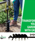 Powerful Heavy Duty Planting Auger With Replaceable Parts 5 Inch By 28 Inch Hex Drive in use for garden digging