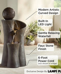 Sphere Curve 39 1/2 Inch High Modern Zen Faux Stone Floor Fountain With Built In LED Light For Indoor Outdoor Use Garden Decor