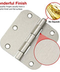 Top Shelf Residential Brushed Nickel Door Hinges Three Point Five Inches With Rounded Corners six screw holes, showcasing smooth finish and design details.