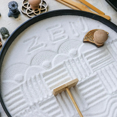 Mini Zen Garden Rake Stamp Set For Desk Stress Relief And Focus Dope Rock Sand Garden Accessories with bamboo rake and stamps