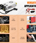 Beefy 110V To 12V DC Power Converter with clamps for versatile home and auto use, powers radios, heaters, vacuums, LEDs, 12V equipment.