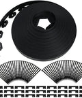 262 Ft 2 Inch Tall Landscape Edging Border Kit With 140 Spikes And 40 Connectors For Lawn And Garden Durable Plastic Edging To Create Clean Polished Edges For Flower Beds And Spring Landscaping Easy Install, featuring rolled edging, black spikes, and connectors