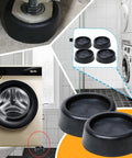 Anti Vibration Pad Set For Washer And Dryer Round Rubber Mats Noise Reducing Super Silent Stabilizer For Washing Machine Helps Cut Noise And Vibration On Hard Floors 4 Pack, shown under washing machines