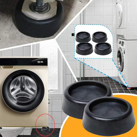 Anti Vibration Pad Set For Washer And Dryer Round Rubber Mats Noise Reducing Super Silent Stabilizer For Washing Machine Helps Cut Noise And Vibration On Hard Floors 4 Pack, shown under washing machines